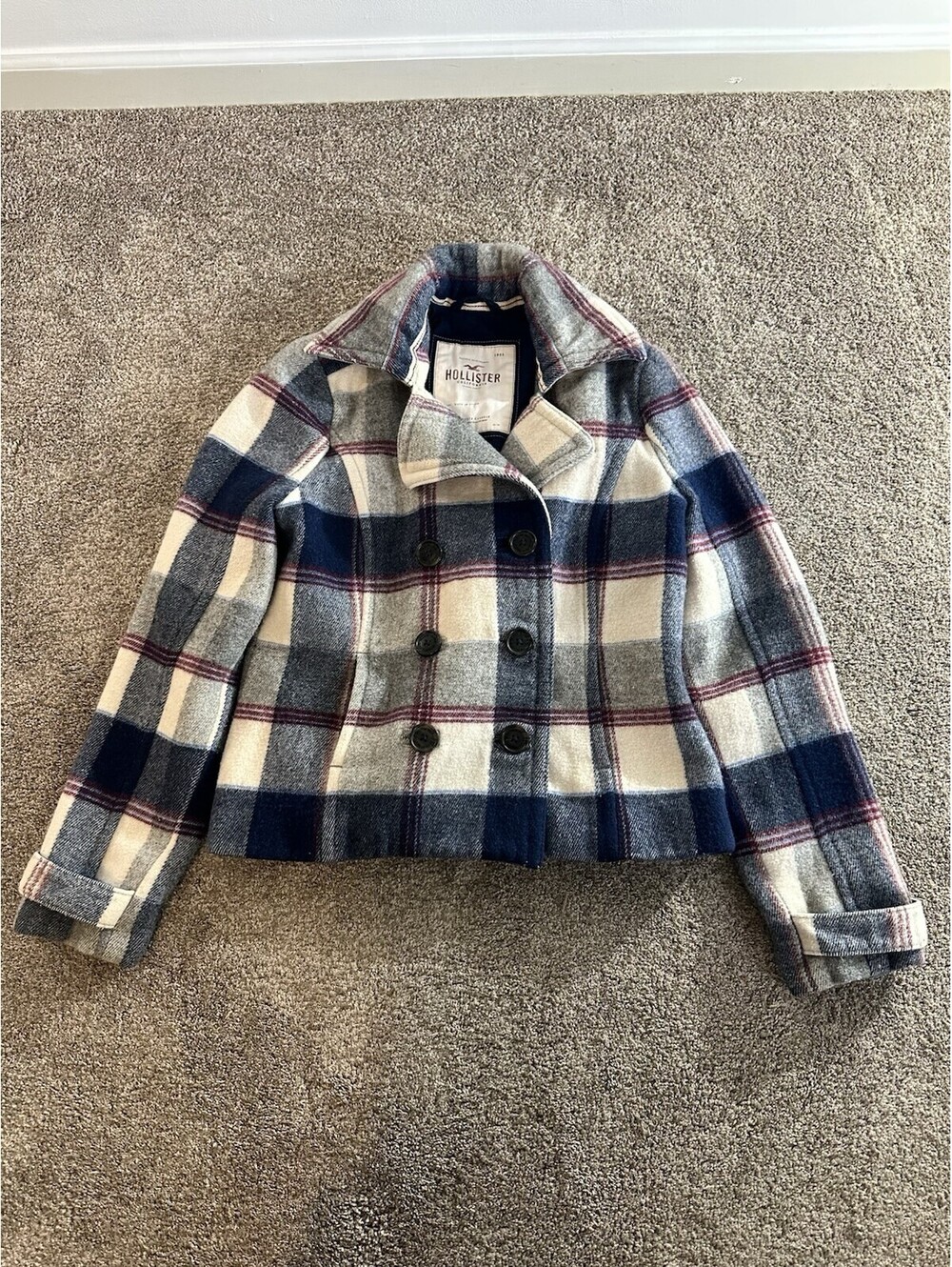 Hollister Barn Coat Jacket Size Large L Women’s Shacket Plaid Wool Peacoat